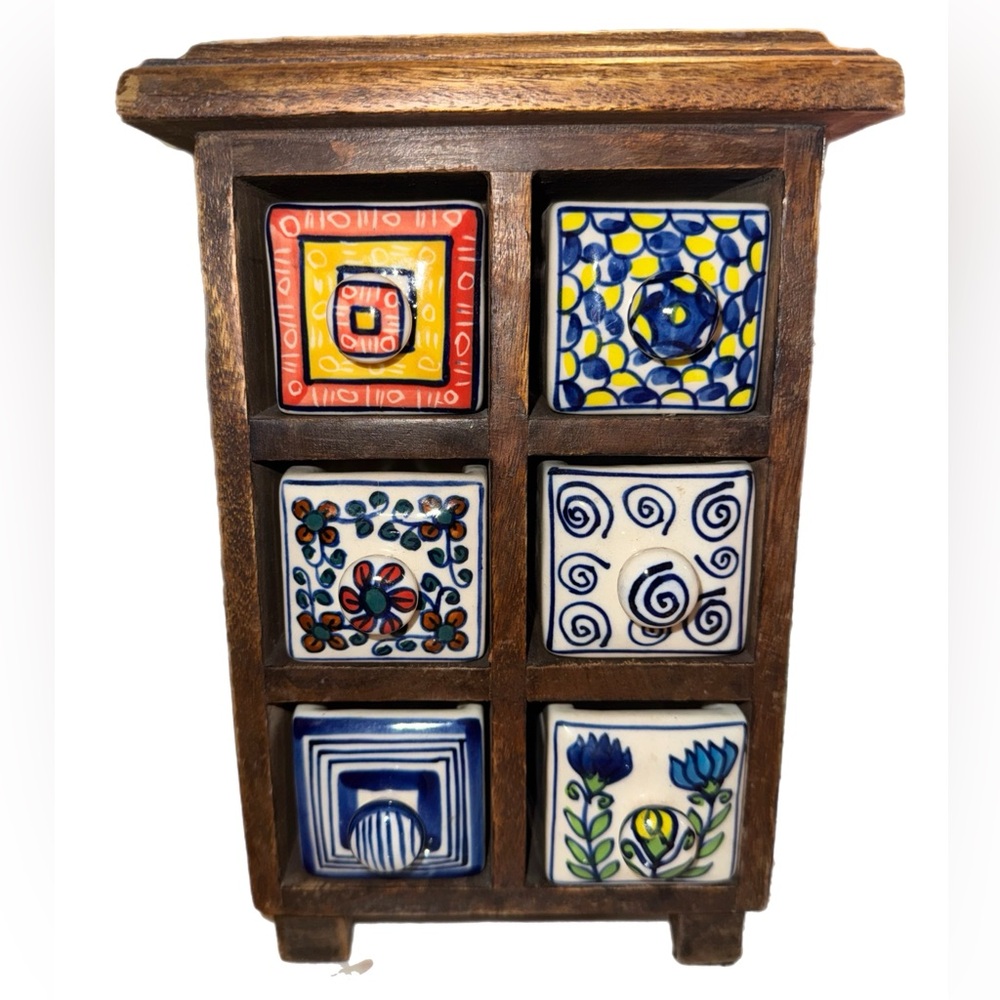 Vintage Apothecary Style Spice Cabinet • Rustic Farmhouse Ceramic Drawers